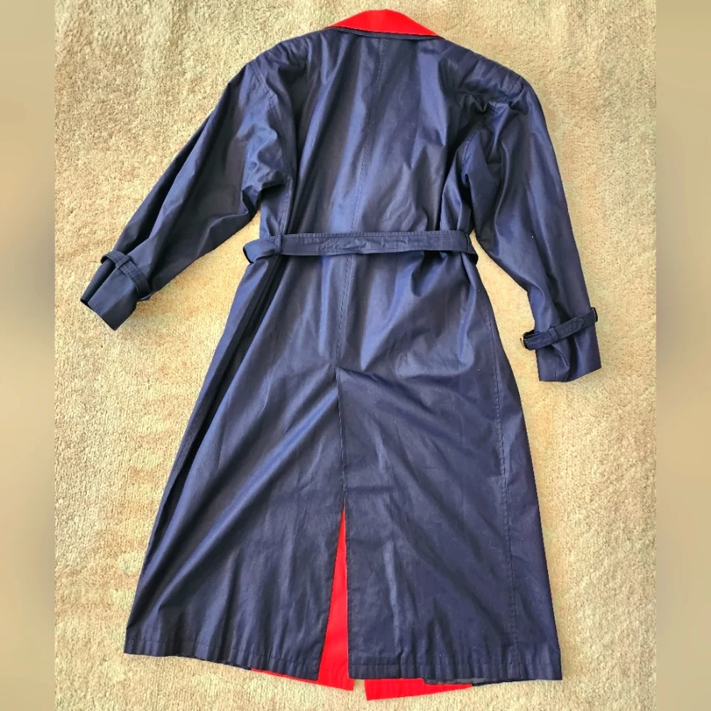 Vintage Italian Navy Blue & Red Trench Coat - Picture 2 of 13